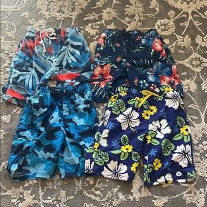 Kanu Surf Boys Swim Trunks in Blue, Red & White Tropical Print